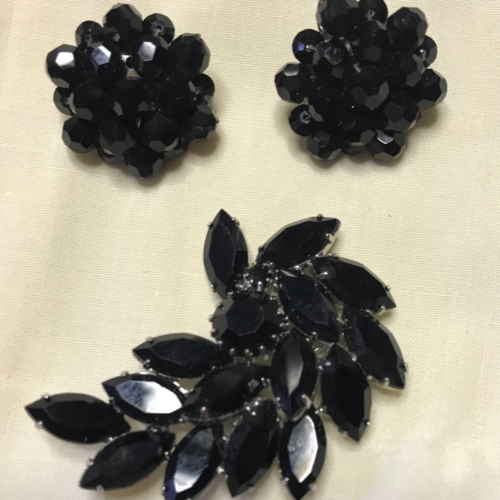 Black Brooch & Earrings